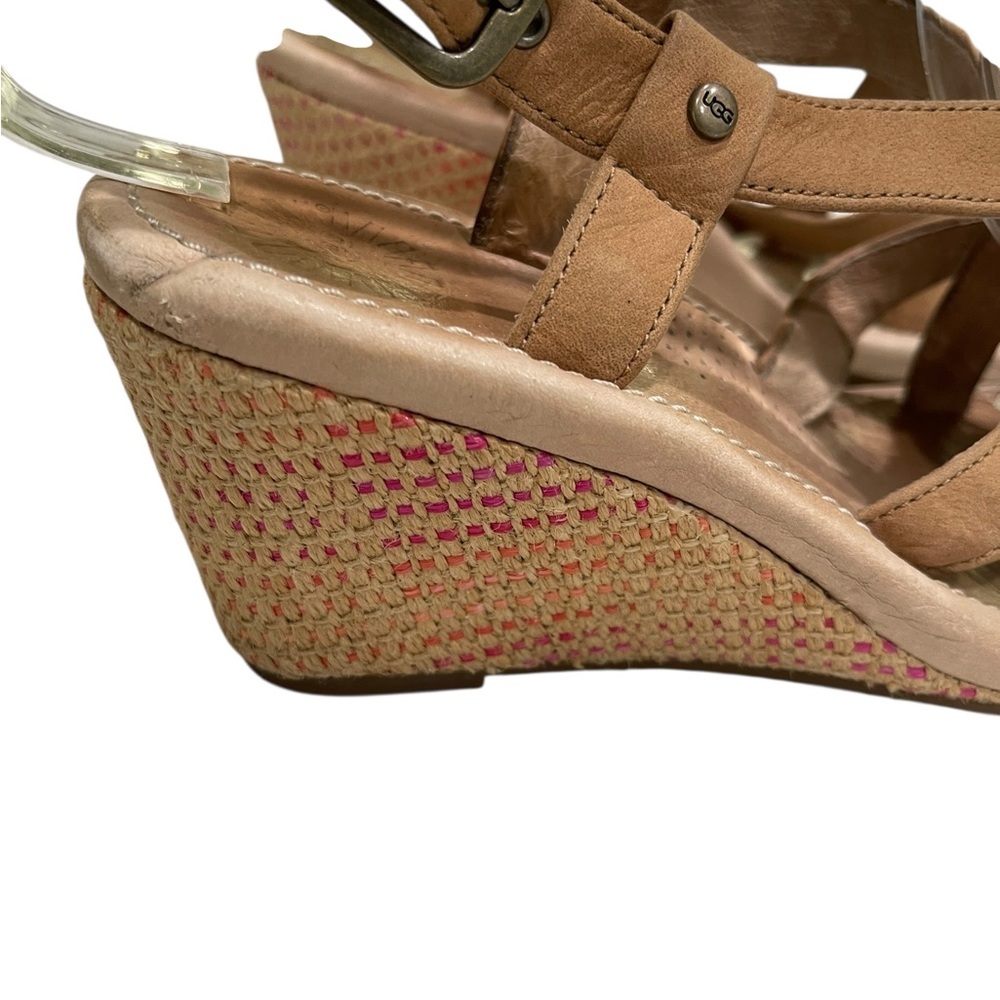 UGG Gaiana Leather Wedge Strappy Sandal SZ 6.5 Tan - Picture 2 of 9